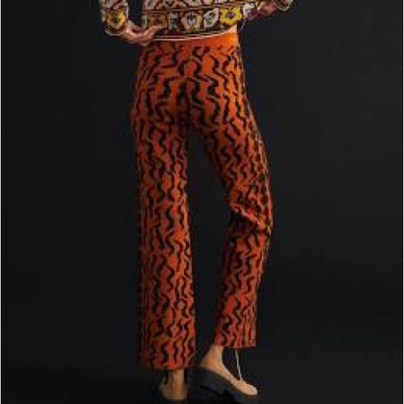 Anthropologie Knit wide leg pants orange and black-medium-NWT - Picture 2 of 9